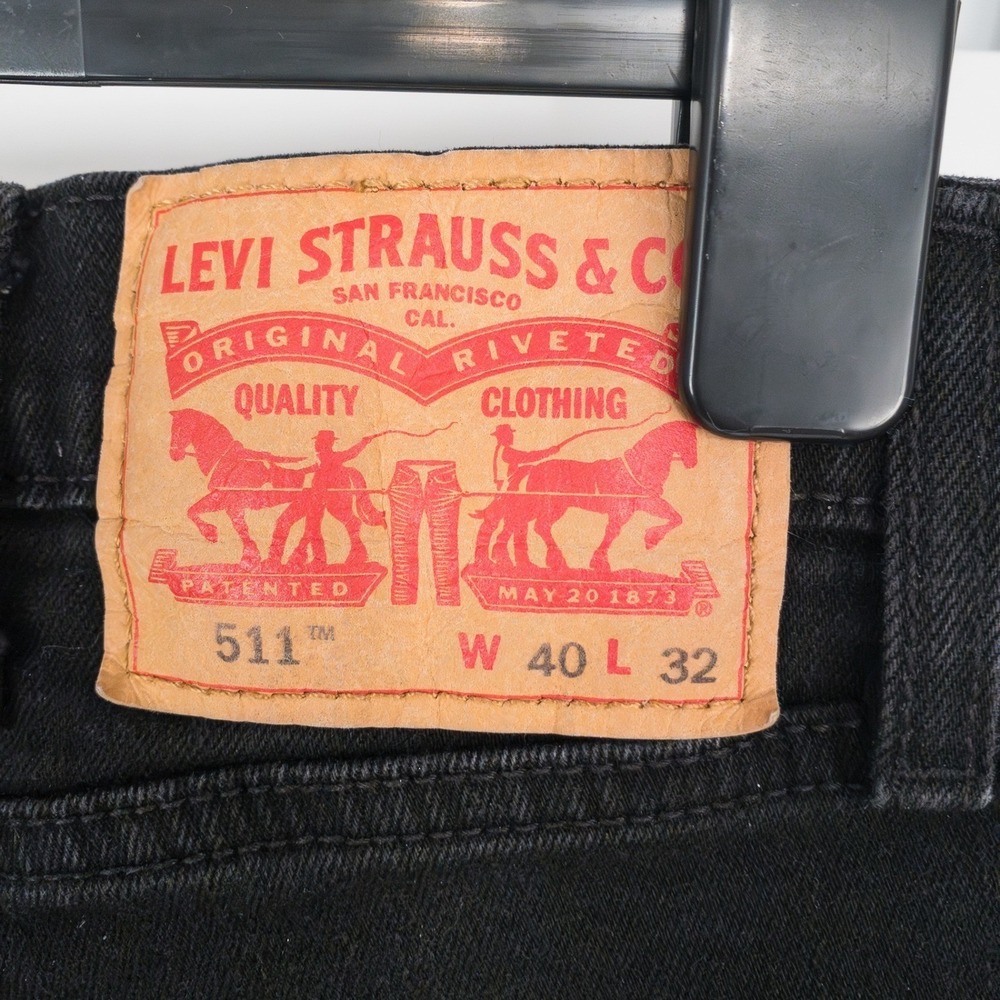 Levi's 511 Slim Fit Mens Black Denim Jeans 40x32 Fits 37x30 Style 04511-5382 - Picture 2 of 14